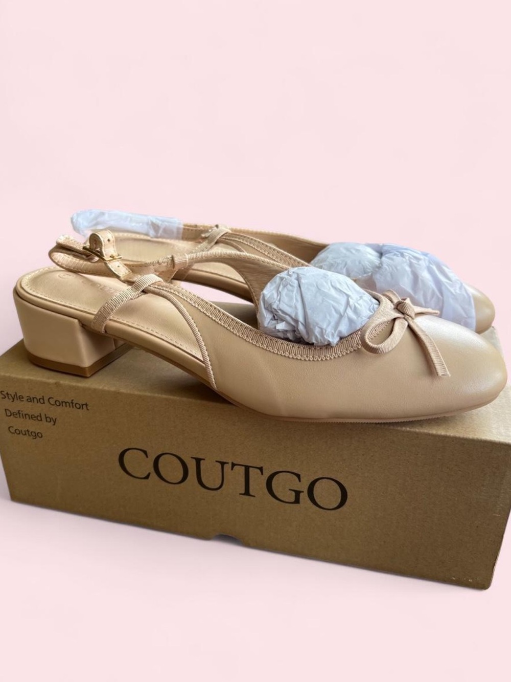 Coutgo Womens Neutral Slingback Low Block Heel Mules